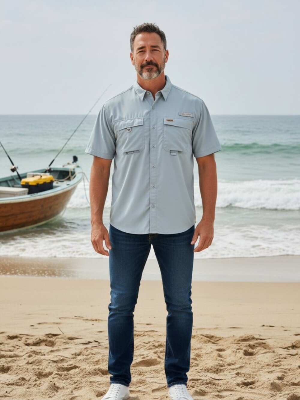 Realtree Fishing Short Sleeve Shirt Light Grey Performance Outdoor Top, Sz: 2XL